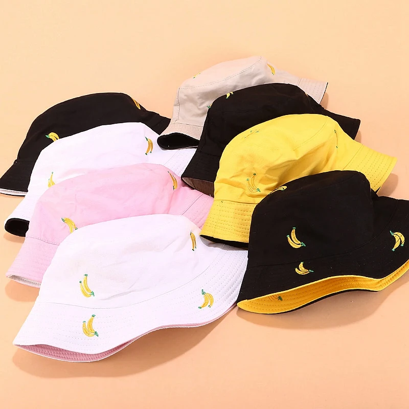 Double-Sided Banana Fruit Hat Female Fisherman Hat Outdoor Sun Protection Visor Bucket Cap