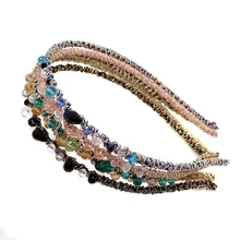 Красивая зеленая Хрустальная лента для волос, модные очаровательные аксессуары для волос, розовые стразы ручной работы, повязки на голову для девочек и женщин