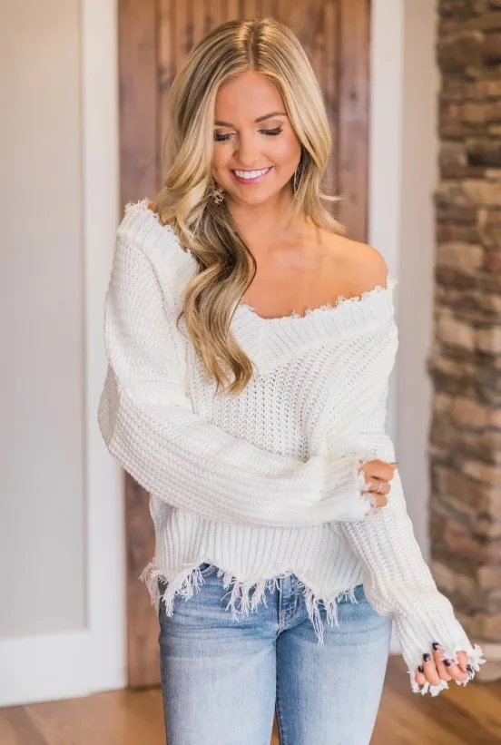 Irregular V-Neck Sweater Image 6