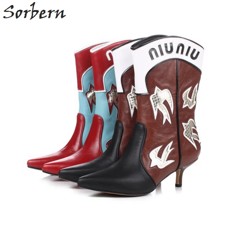 

Sorbern Kitten Heel Ankle Boots For Women Vintage Pointy Toe Short Wide Booties Ladies Heels