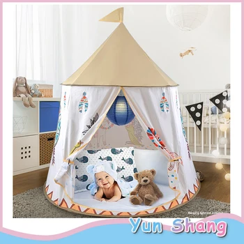 

Kids Teepee Tents House Portable Princess Castle Present Hang Flag Children Teepee Tent Play House Tent Birthday Christmas Gift