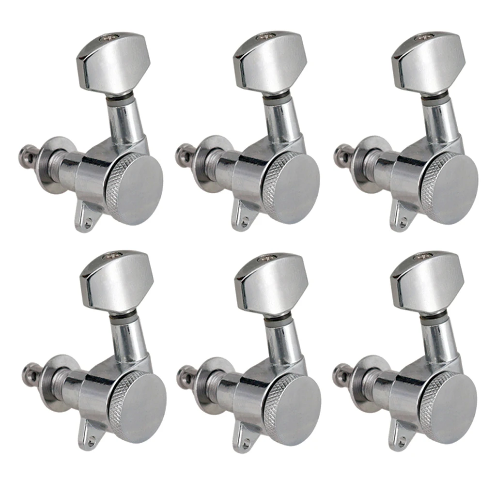6 Pieces Guitar String Tuning Peg, Tuner Machine Heads Knobs - Locking String Set for Electric Guitar -Silver (6 for Left )