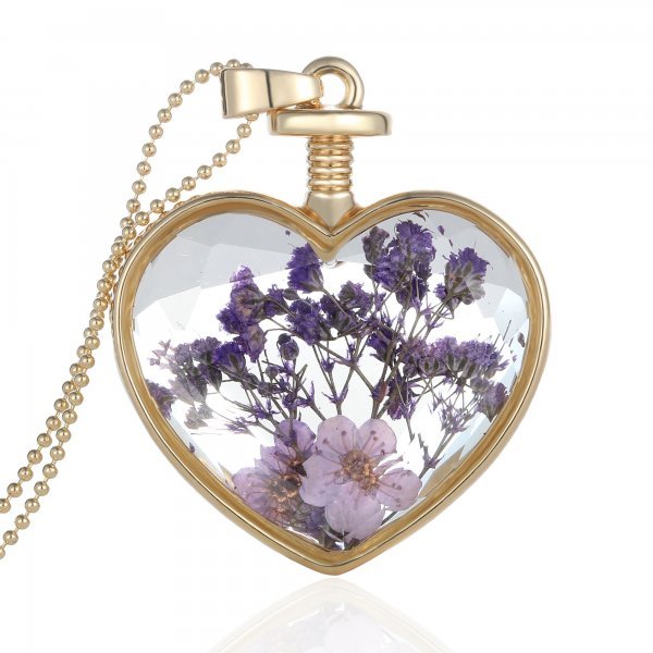 Charms Pendant Necklace Dried Flower Real Dry Flower Round Locket Necklace Gold Chain Necklace for Women Jewelry Fashion