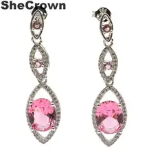 38x10 мм SheCrown создан розовый морганит CZ подарок для девочек серебряные серьги-гвоздики