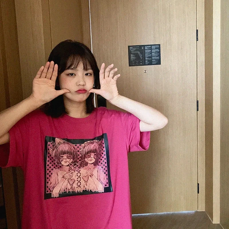 Goth Streetwear Short Sleeve Top Tee Female Kawaii y2k mujer gothic kpop футболка Harajuku Anime Print Black Crop Women T-shirts