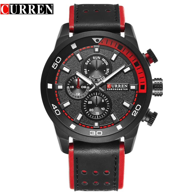

Curren/Karui En 8250 Men Waterproof Watch Casual Business Fake Three Eye Leather Belt Watch