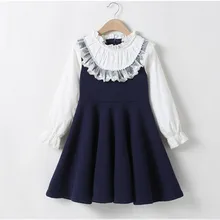 Осенние платья для девочек коллекция года, новое хлопковое кружевное детское платье из двух предметов модные высококачественные детские платья с длинными рукавами для детей 10, 12, 14 лет