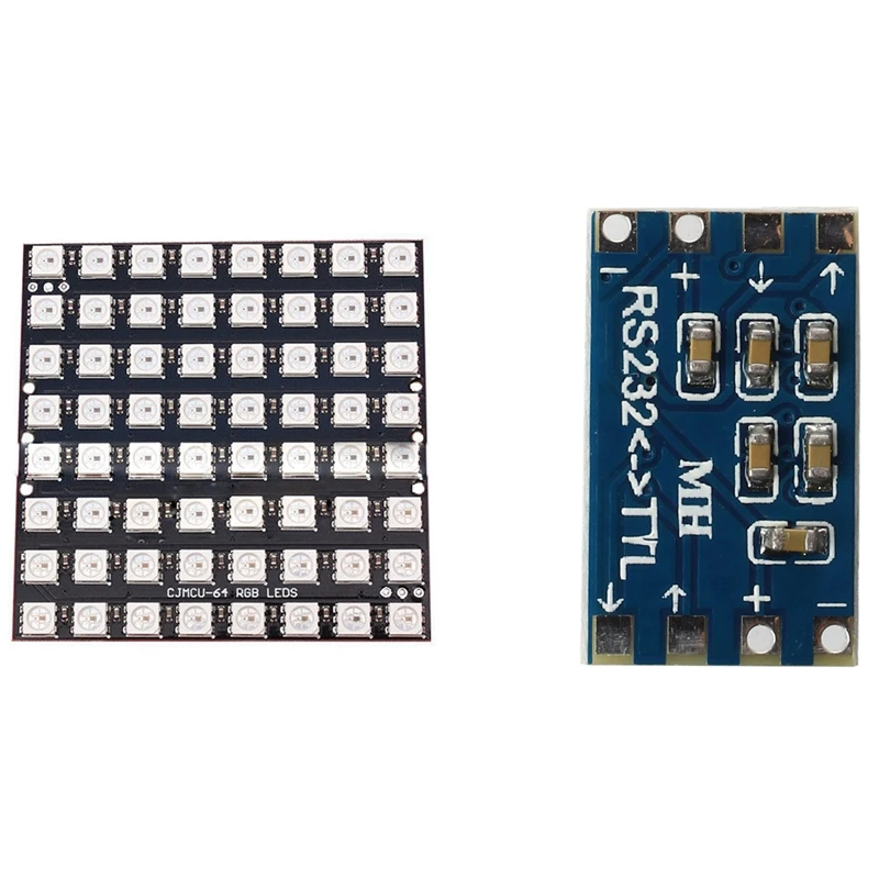 Плата модуля преобразователя Mini RS232 - TTL с 8X8 64 светодиодной матрицей WS2812