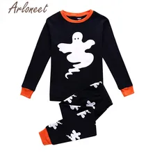 ARLONEET/Пижама на Хэллоуин Детская футболка с рисунком для мальчиков топы с длинными рукавами и принтом призрака штаны для мальчиков хлопковые Пижамные комплекты для мальчиков из 2 предметов