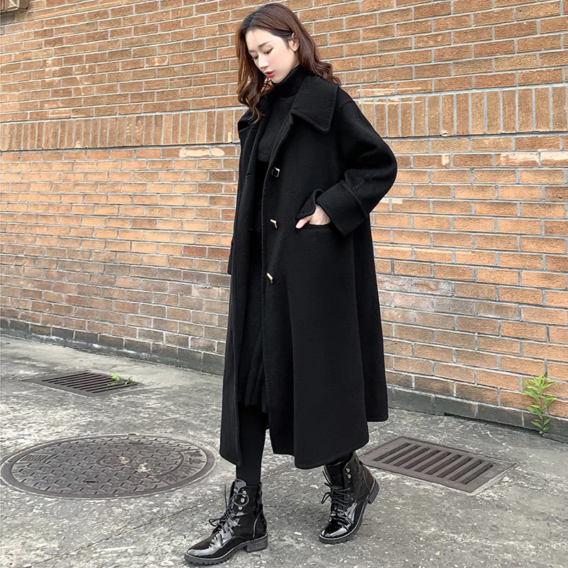 Plus Size Womens Coats Wool Winter Jacket Women Korean womens winter long coats elegant Loose Long Thicken Black Women Coat