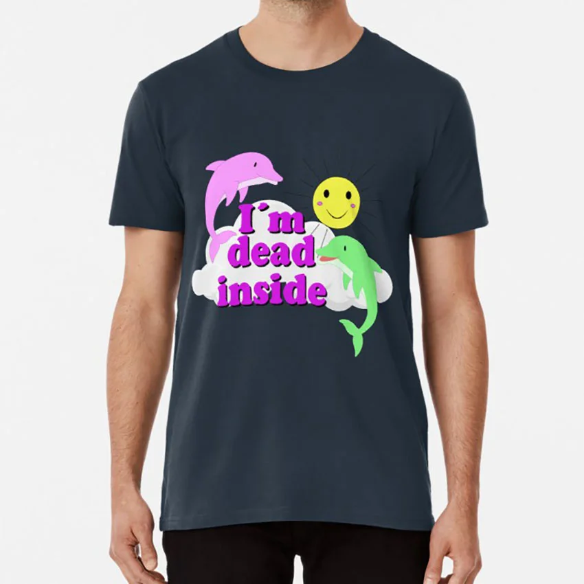 Тёмно-синий I'm dead inside Футболка Солнце облака Дельфин дельфины я мертвые животные морские животные крутые поговорки - Цвет: Тёмно-синий