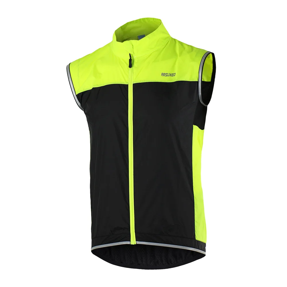 ARSUXEO Мужская ультратонкая легкая куртка без рукавов для бега, велоспорта, велосипедного жилета, ветрозащитная - Цвет: GR-L