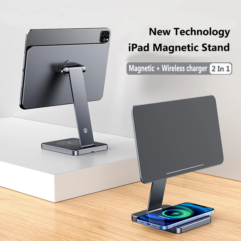 

Magnetic Stand for iPad Pro 11 12.9 Air Tablet Desktop Stand Holder Magnetic Wireless Charger For iPhone 13 12 11 Airpods 1 2 Pr