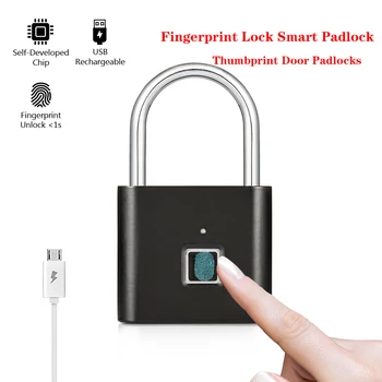 

USB Rechargeable Smart Fingerprint Lock Padlock Thumbprint Door Padlock Portable Anti-Theft Fingerprint Lock for Drawer Suitcase