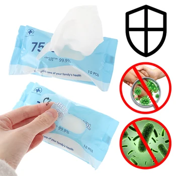 

10Pcs/Pack 75% Alcohol Disinfection Wet Wipe Effective Antiseptic Cleaning Sterilization Wipes Cotton Pads Skin Cleaning Care
