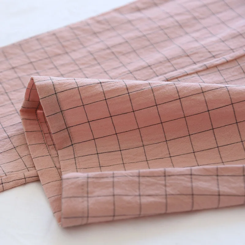 couple Washed Cotton Trousers Thin Men And Women Home Pants Elastic Waist Sleep Bottoms Plaid Lounge Pants Home Sleepwear 2021_ecoleips.com