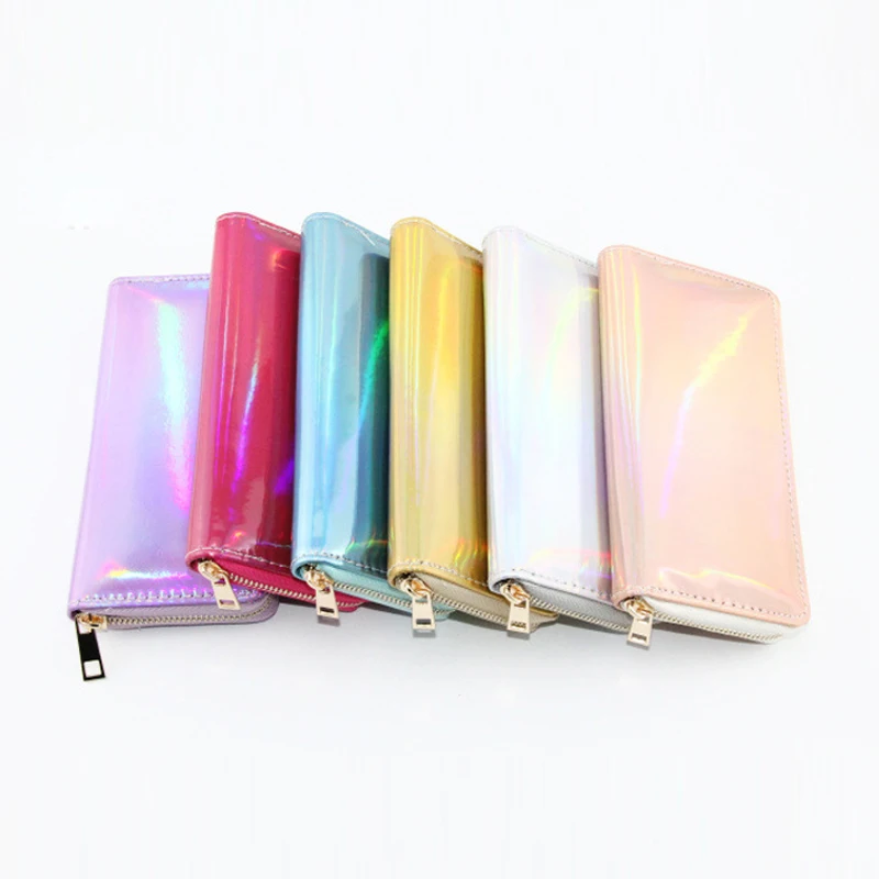 

Модный длинный кошелек на молнии с лазерным рисунком для женщин, кожаный кошелек для денег, монет, телефона, карт, клатч, кошельки, женские кошельки, Новинка