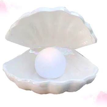 

Shell Pearl Design Night Light Ceramics Desktop Ornament Bedside Decorative Lamp Home Decor Lamp for Bedroom (White)