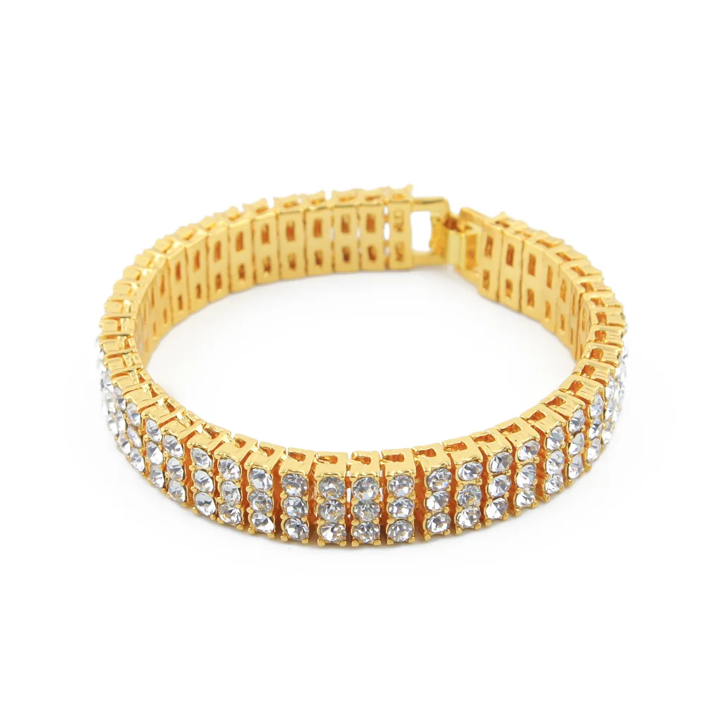 

Hip hop Bracelet NB03 Bracelet Silver/Gold Color 3 Row Bling Bling Rhinestones Zircon Crystal Men Bracelet Bangle Punk Jewelry
