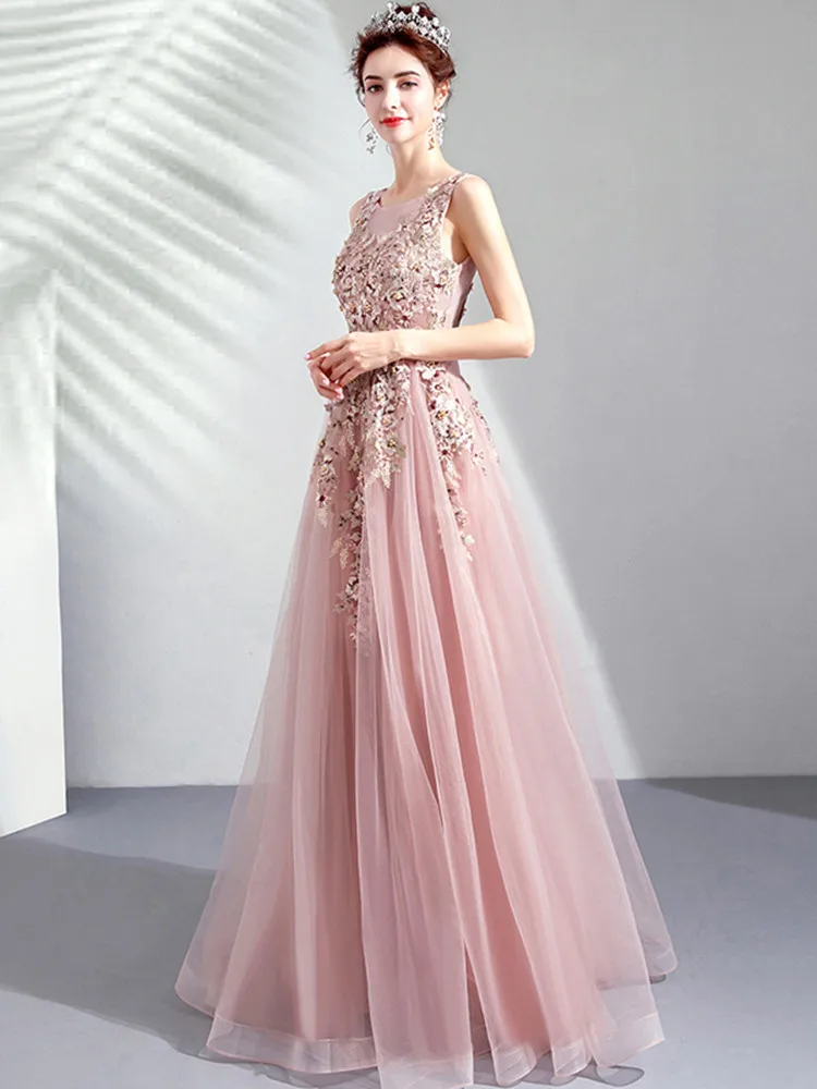 It's YiiYa Prom Gowns 2019 Pink O-neck Sleeveless Floor Length Dresses Elegant Embroidery Long Party Dress Custom Plus Size E283 yellow formal dresses