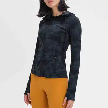 

YINLAN-B70 New Women's Printed Hooded Jacket Zippered Cardigan Yoga Fitness Jacket Tops for Women