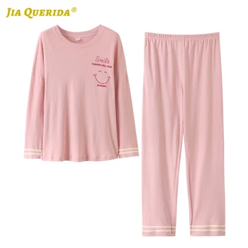

Woman Pink New Soft Long Sleeve Long Pants Sleepwear Fashion Style Casual Style Pajamas Set Crew Neck Pj Set Solid Ladies