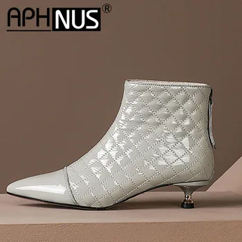 

APHNUS Womens Boots Plaid Short Ankle Booties Low Mid Heels Pumps Woman 2020 Shoes For Women New Boot