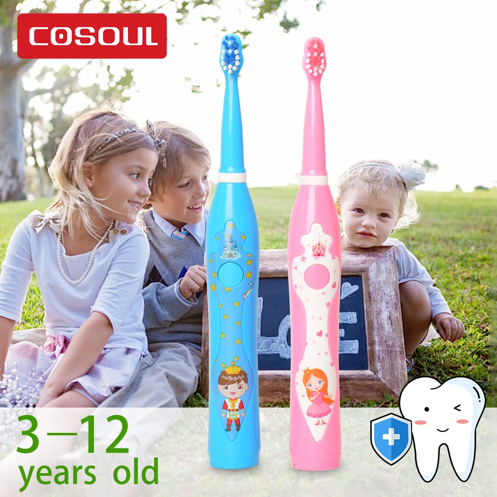 COSOUL-cepillo de dientes eléctrico para niños, cepillo de dientes sónico de princesa, dibujos animados, recargable, de 3 a 12 años