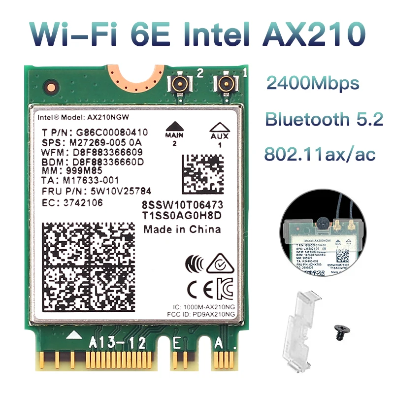 3000Mbps Intel AX200 802.11ax Wi-Fi 6 Desktop Kit Bluetooth 5.1 Antenna Wifi Card 2.4G/5Ghz Wireless Network Adapter For Win 10 