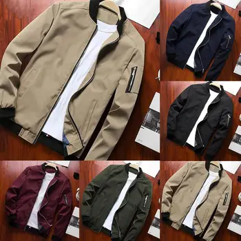 

Plus Size Men Chic Solid Color Long Sleeve Zipper Pockets Sliming Varsity Jacket Men Spring Summer Jackets Casual coat fashion