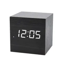 Mini Digital de madera LED despertador reloj de madera Retro resplandor mesa de escritorio decoración Control de voz función de alarma Calendario de escritorio reloj despertador digital led radio despertador reloj led