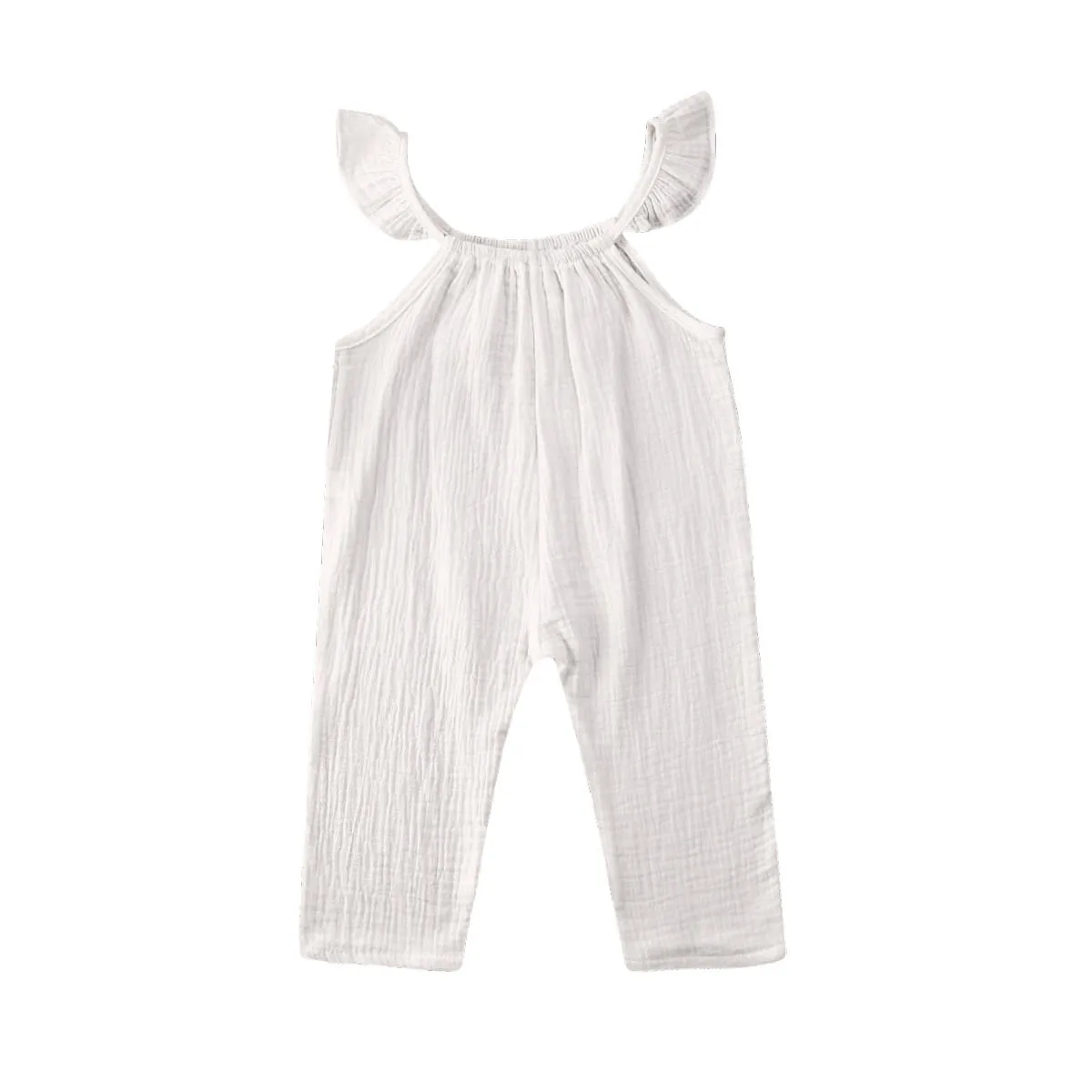 Милый детский комбинезон для маленьких мальчиков и девочек, однотонный комбинезон с оборками и короткими рукавами, хлопковый комплект одежды, От 0 до 3 лет - Цвет: Белый