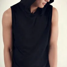 Летний Стиль Мужской жилет мужской сплошной цвет с капюшоном Приталенный топ жилет одежда