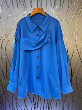 

2020 autumn and winter new women's lapel irregular stitching buttons diagonal symmetrical pocket long-sleeved jacket 1025