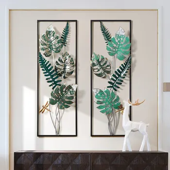 

European Wrought Iron 3D Simulation Green Plant Wall Hanging Crafts Home Living Room Wall Decor Porch Wall Mural Ornaments R3271