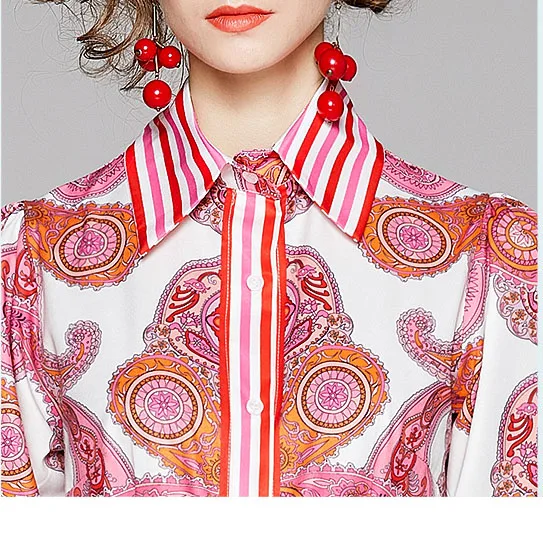 Runway Design Dress 2020 Autumn Winter Women Long-sleeved Red Vintage Print Dress Lady Loose Plus Size Elegant Maxi Dress Sashes