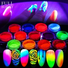 1 Box Fluorescence Pigments Darknight Nail Glitter Neon Ombre Dipping Powder Bright Gradient Dust Nail Art Manicure CHYE01-13-2
