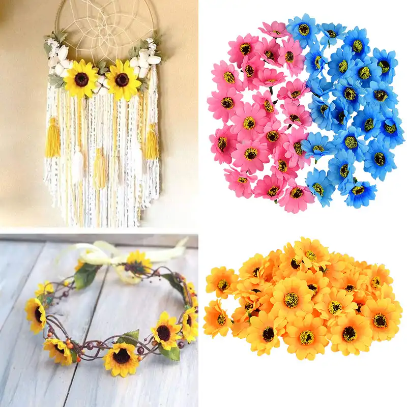 50個カラフルなシルクフラワーヘッド人工花のためのdiyのスクラップブッキング結婚式花輪花輪ホームデコレーション偽の花 造花 ドライフラワー Aliexpress