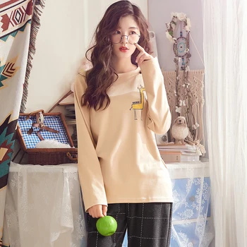 

Cotton Korean Version Lovely Student Pullover Suit Can Be Worn At Home Pajamas Women Autumn and Winter Long Sleeve