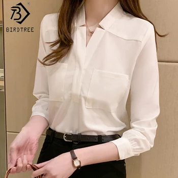 

Casual Shirts For Women 2020 Spring Summer V-Neck Full Sleeve Pullovers Chiffon Blouses Korean Style Tops T05809K