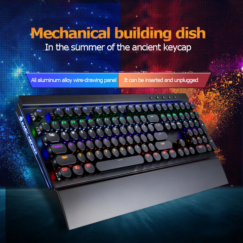 

Magic Refiner MK17 Full Mechanical Gaming Keyboard Waterproof Ergonomics Design RGB Backlit Glowing Game Keyboard USB Wired