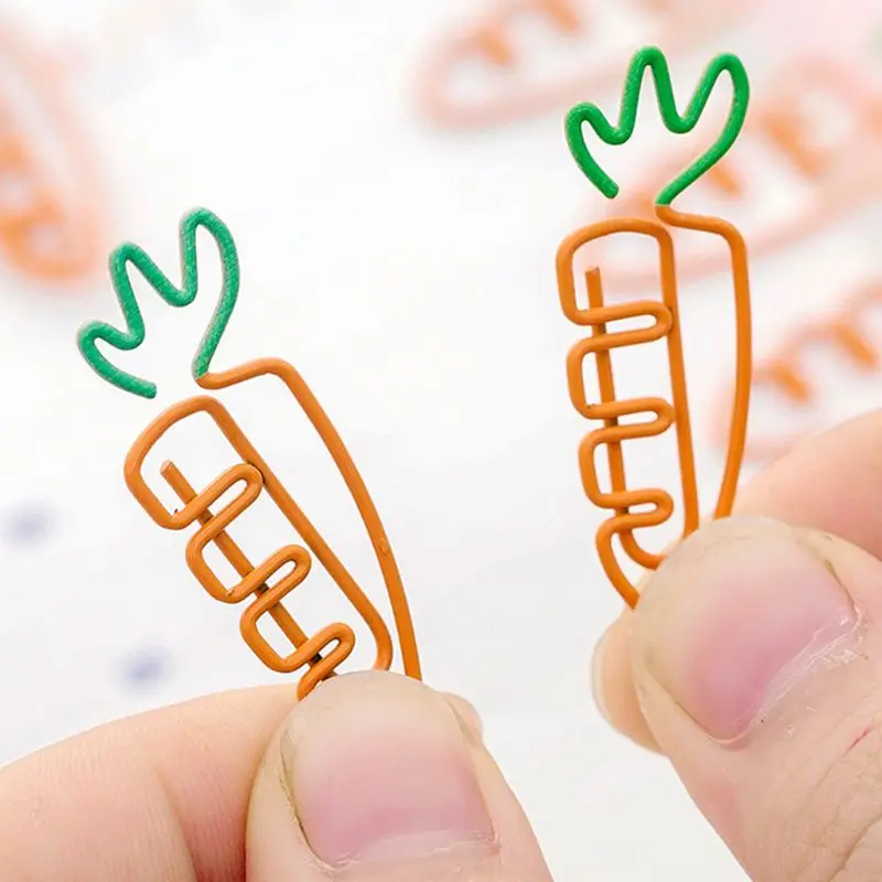 6pcs Creative Kawaii Carrot Shaped Metal Paper Clip Pin Bookmark Stationery School Office Supplies Decoration AXYF