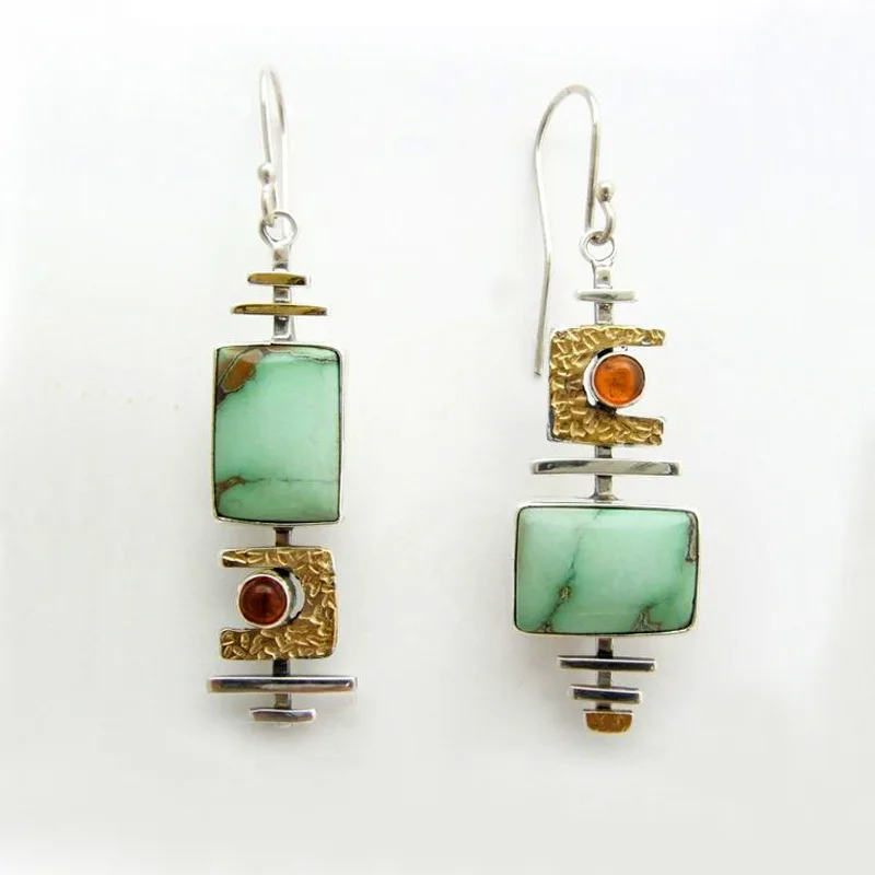 

Retro Creative Women's Wedding Party Prom Jewelry Valentine's Day Gift Geometric Green Opal Earrings Wholesale