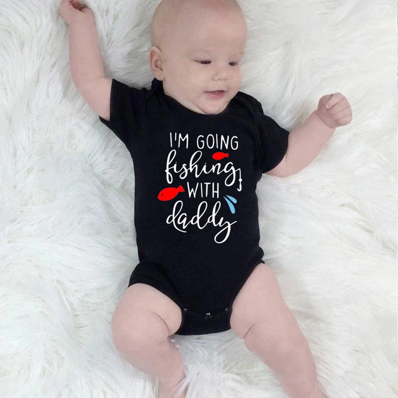 

I'm Going Fishing With Daddy Printed Funny Newborn Baby Boy Girl Bodysuit Casual Short Sleeve Body Baby Rompers Outfits Clothes