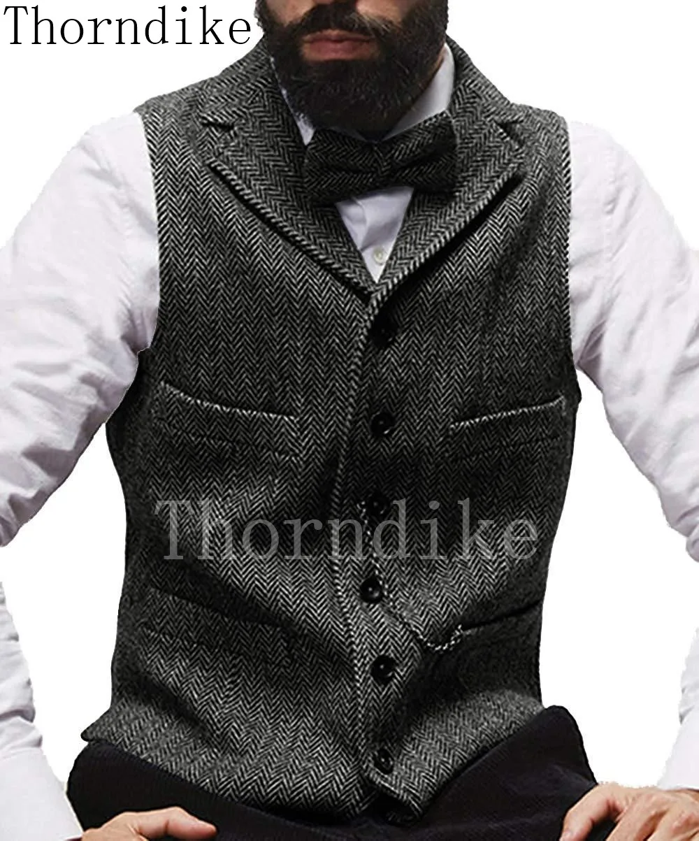 Suit Vest Jacket Wedding Waistcoat Custom-Made Sleeveless Slim Gray Herringbone Thorndike