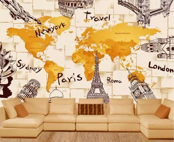 

CJSIR Custom Wallpaper Creative 3D Architecture World Map Mural TV Background Wall Picture Living Room Bedroom 3d Wallpaper