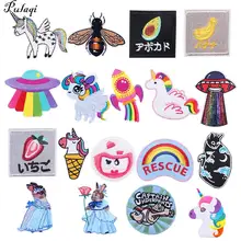 Pulaqi мультяшный Радужный Единорог, нашивки с вышивкой животных для детей, одежда в полоску, нашивки с железом, нашивки с котом, Кроликом, нашивки на заказ