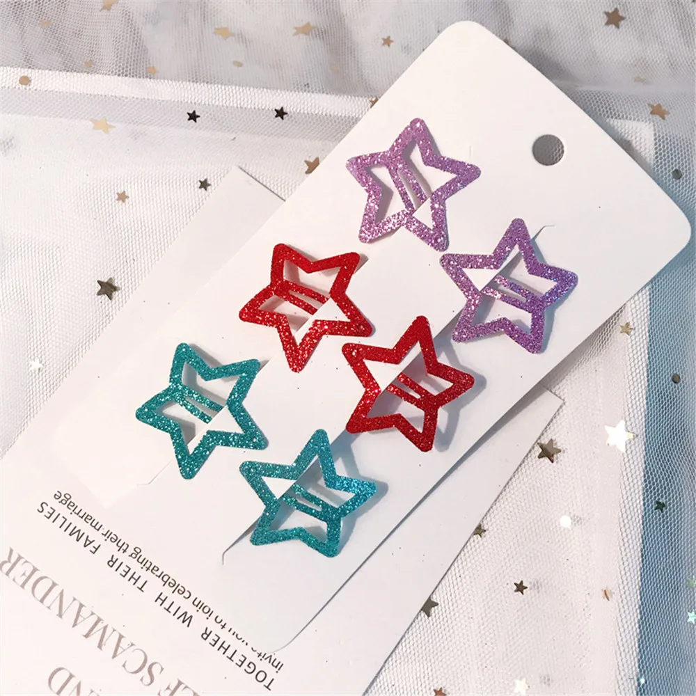 6 шт./компл. Star Форма волос заколки 3,5 см блеск Pentagram металлические Заколки для волос, шикарное заколки для волос для девочек BB зажимы