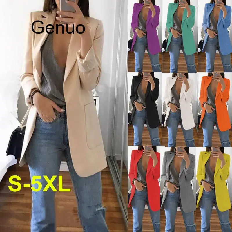 

Slim Women Blazers Autumn Fashion Jacket Female Work Office Solid Pocket Business Notched Blazer Feminino Coat S-5xl