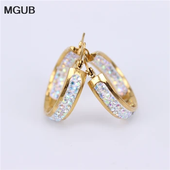 

Cubic Zirconia Gold Color stainless steel Circle Hoop Earrings for Women Jewelry fashion Gift 25MM-35MMLH781